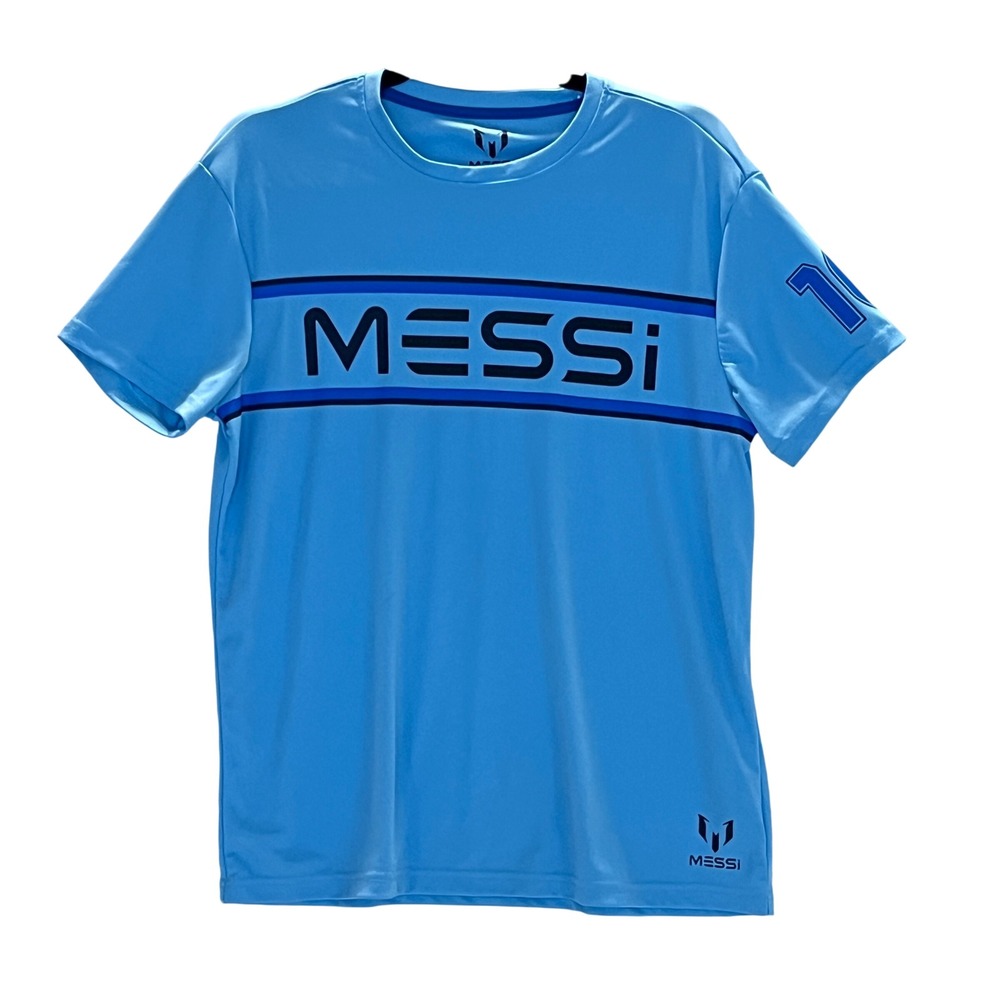 Messi Mens T Shirt Sky Blue Short Sleeve Soccer Graphic Tee Size Small‎